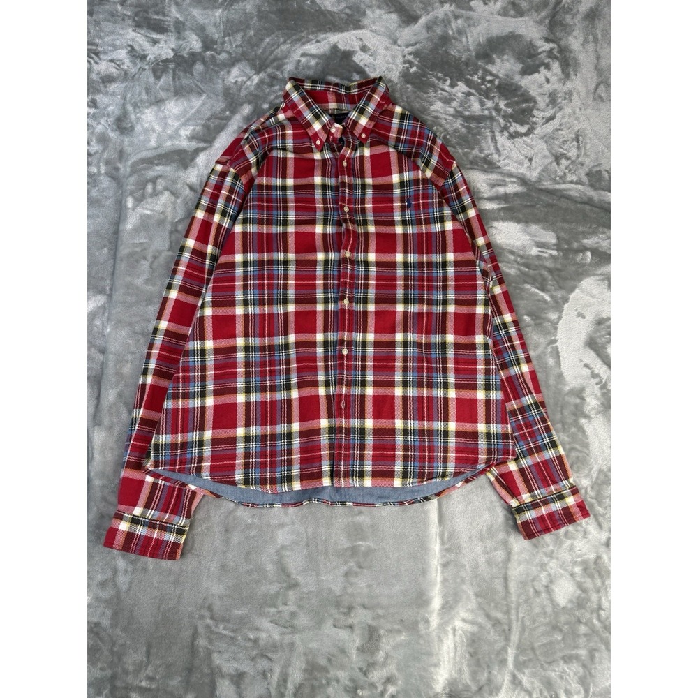 Polo Ralph Lauren Flannel Shirt Men XLT Red Plaid Indigo RL Untucked Fit